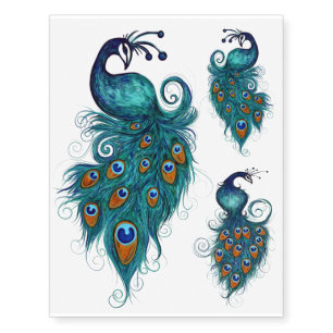 Peacock Feathers Teal Peacocks Temporary Tattoos