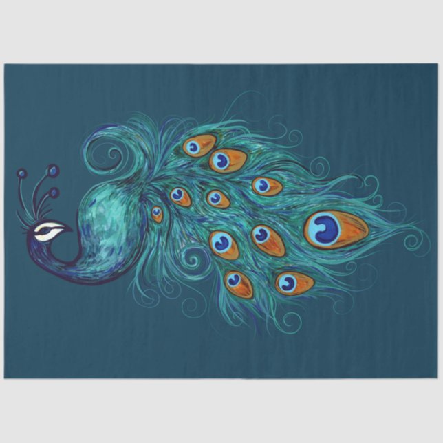 Peacock Feathers Teal Peacocks                     Tissue Paper (Front)