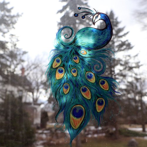 Peacock Feathers Teal Peacocks      Window Cling
