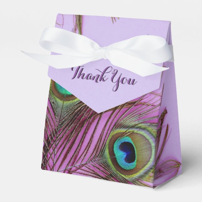 Peacock Feathers Thank You Party Favor Box (Front Side)
