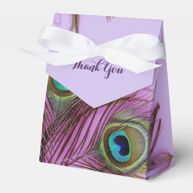 Peacock Feathers Thank You Party Favor Box (Front Side)