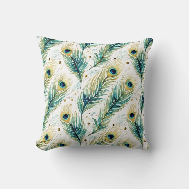 Peacock Feathers Throw Pillow (Front)
