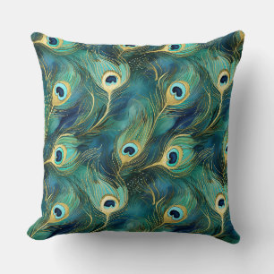 Peacock Feathers Throw Pillow