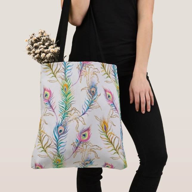 Peacock Feathers Tote Bag (Close Up)