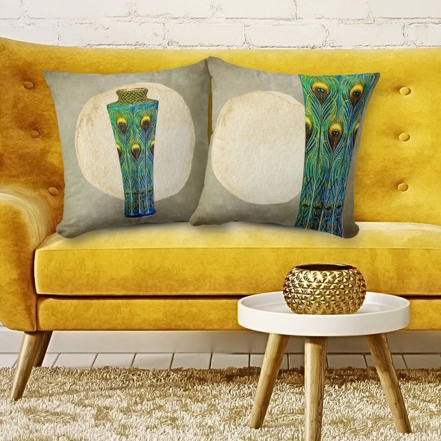 Peacock Feathers Vase Masterpiece From 1900 Throw Pillow (Creator Uploaded)