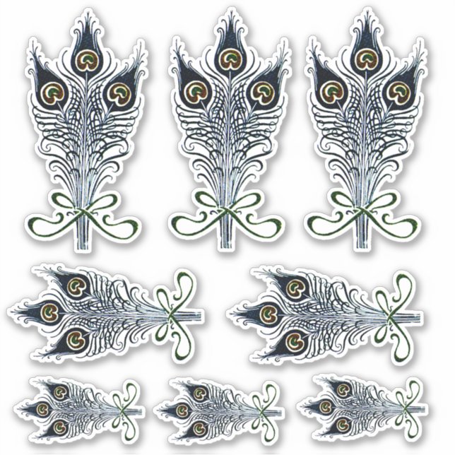 Peacock Feathers Vintage Art Nouveau Design Sticker (Front)