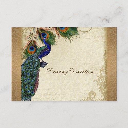 Peacock  Feathers Vintage Gold Look Damask  Swirl Enclosure Card