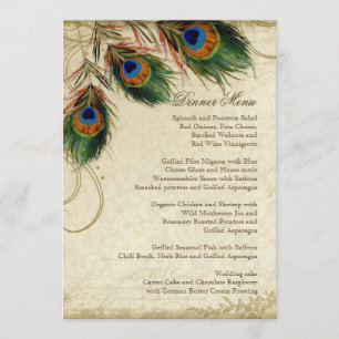 Peacock & Feathers Vintage Gold Look Damask Swirl Menu