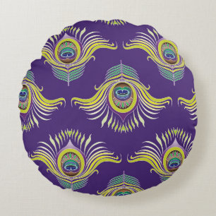 Peacock feathers: vintage seamless background. round pillow