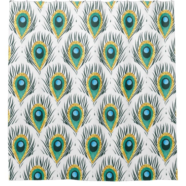 Peacock feathers: vintage seamless background. shower curtain (Front)