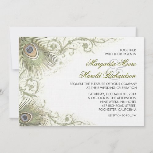 peacock feathers vintage wedding invitations