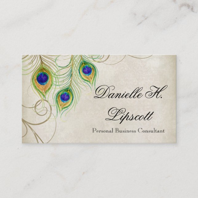 Peacock Feathers Wedding Design Professional Business Card (Front)