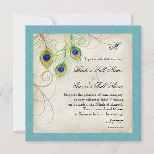 Peacock Feathers Wedding Invitation