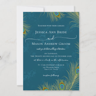Peacock Feathers Wedding Invitation