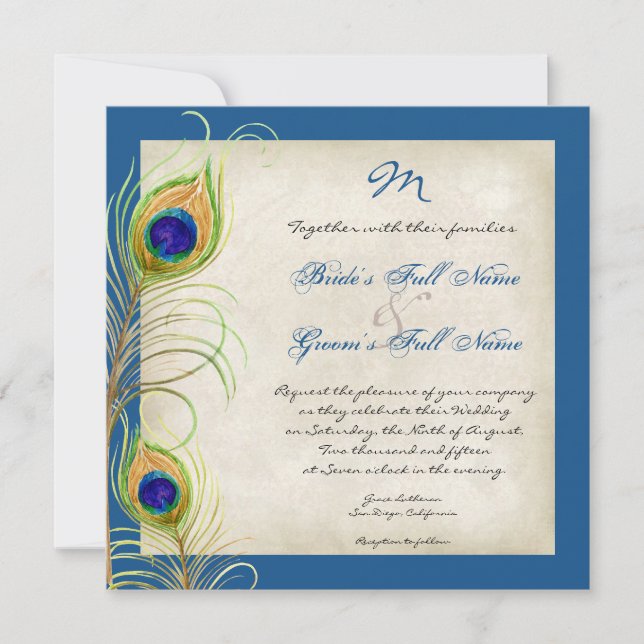 Peacock Feathers Wedding Invitation (Front)