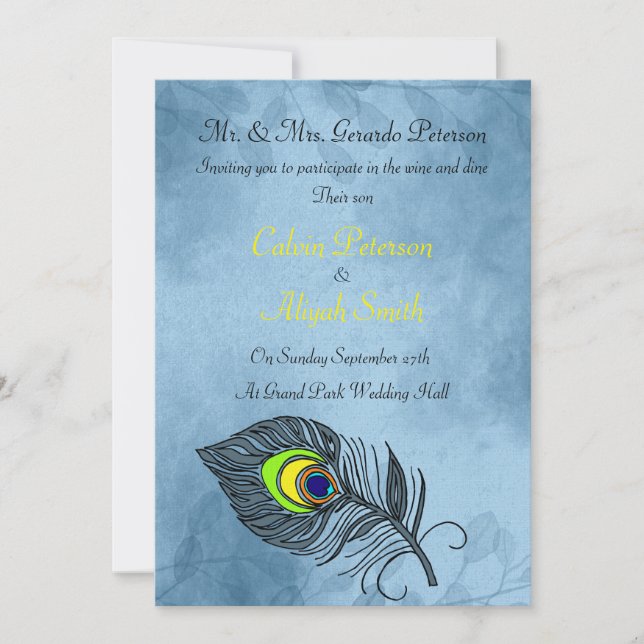Peacock Feathers Wedding Invitation (Front)