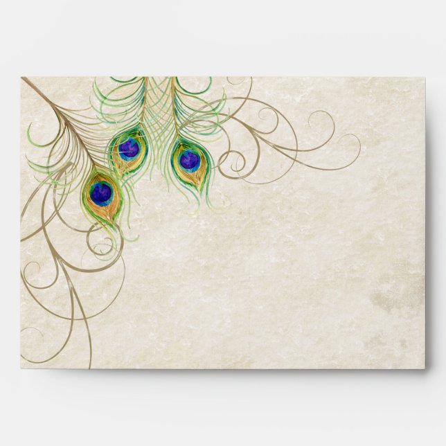 Peacock Feathers Wedding Invitation Envelope (Front)