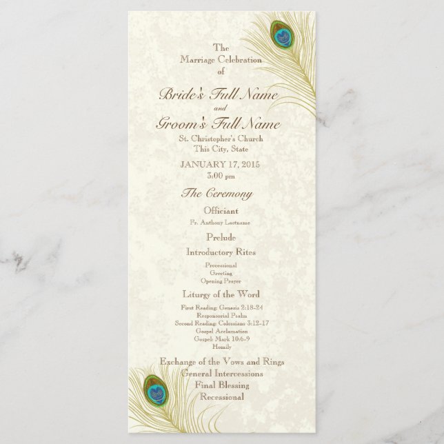 Peacock Feathers Wedding Program (Front)