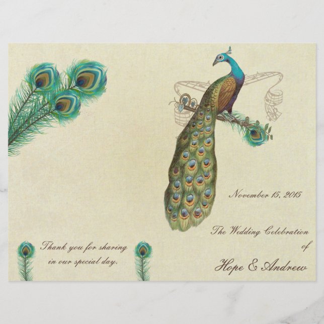 Peacock Feathers Wedding Program 3 (Front)