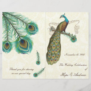 Peacock Feathers Wedding Program on Damask