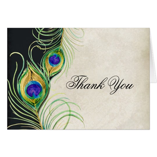 Peacock Feathers Wedding Thank You Note Cards