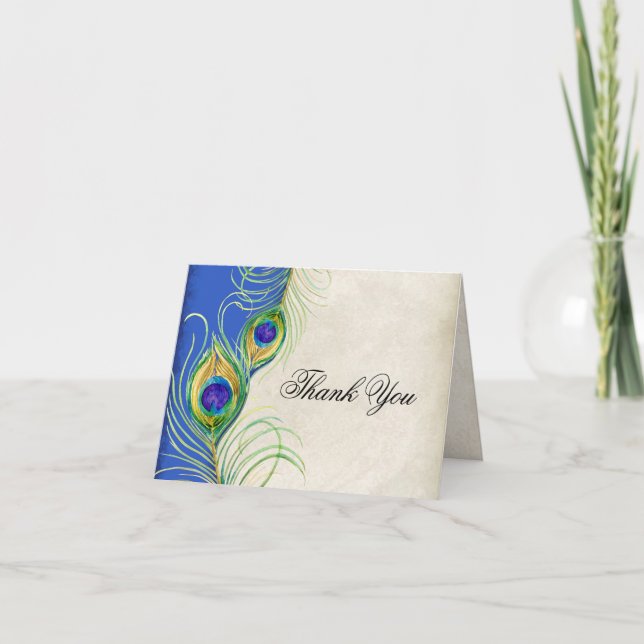 Peacock Feathers Wedding Thank You Note Cards (Front)