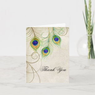 Peacock Feathers Wedding Thank You Note Stationery Card