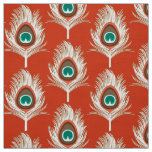 Peacock Feathers, White on Mandarin Orange Fabric