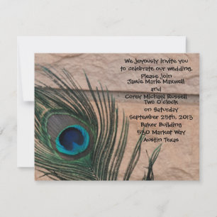Peacock Feathers with Bricks Wedding Invitation