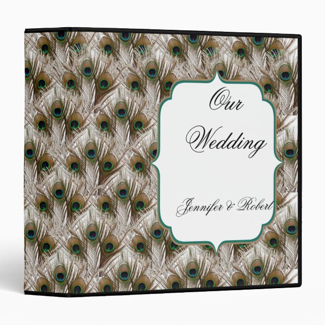 Peacock Feathers with Double Frame Wedding Album 3 Ring Binder (Front/Spine)