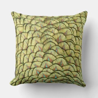 Peacock Feathers Yellow Pattern Throw Pillow