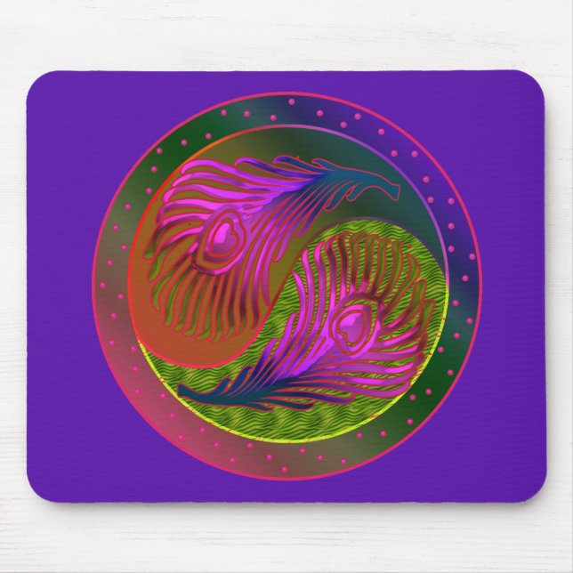 Peacock Feathers Yin Yang 2 Mouse Pad (Front)