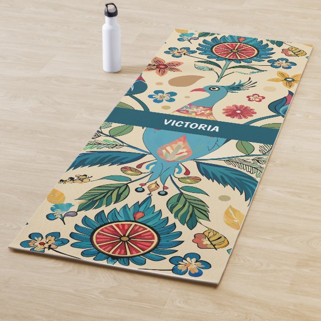 Peacock Fest Floral Custom Pattern Yoga Mat (In Situ)