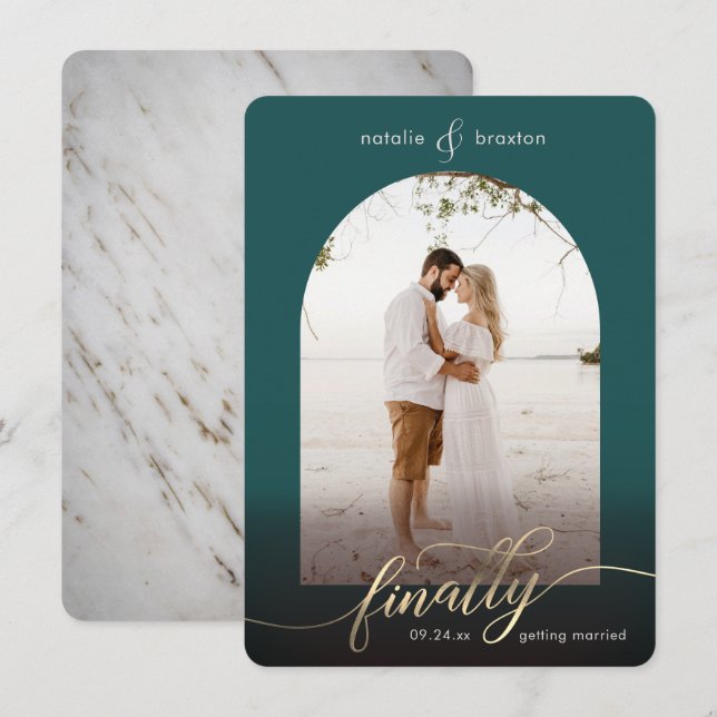 Peacock Finally Getting Married & Window Photo Save The Date (Front/Back)