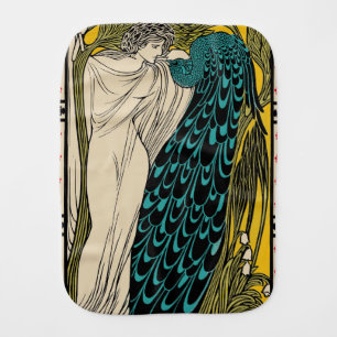 Peacock Fine Art Bird Nouveau Baby Burp Cloth