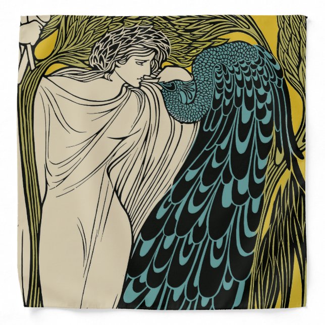 Peacock Fine Art Bird Nouveau Bandana (Front)