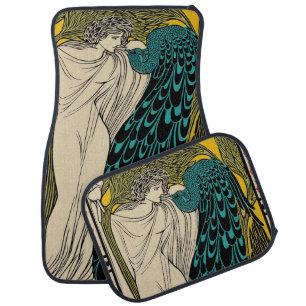 Peacock Fine Art Bird Nouveau Car Floor Mat