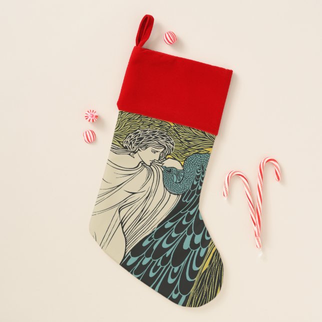 Peacock Fine Art Bird Nouveau Christmas Stocking (Front)