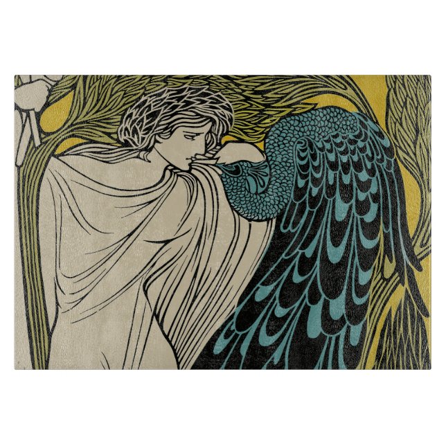 Peacock Fine Art Bird Nouveau Cutting Board (Front)