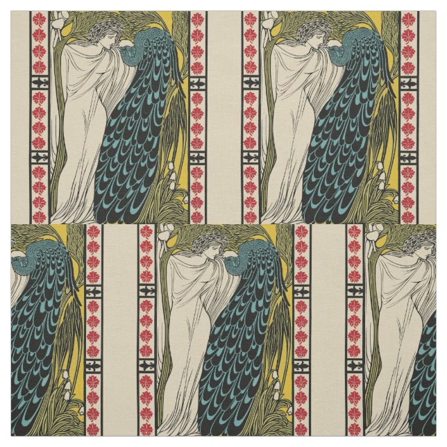 Peacock Fine Art Bird Nouveau Fabric (Swatch)