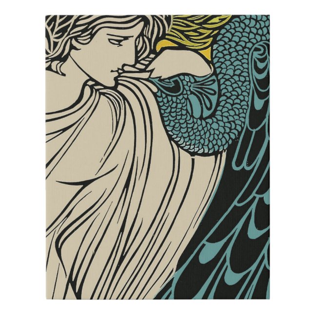 Peacock Fine Art Bird Nouveau Faux Canvas Print (Front)