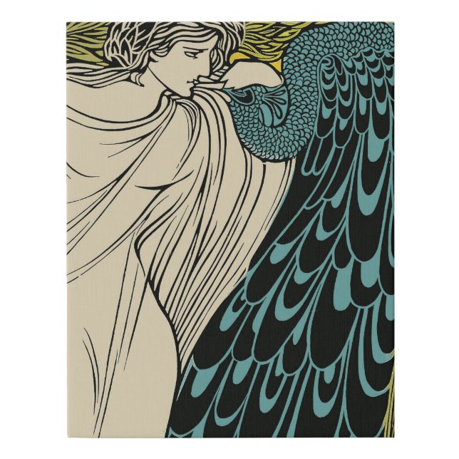 Peacock Fine Art Bird Nouveau Faux Canvas Print (Front)