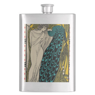 Peacock Fine Art Bird Nouveau Flask