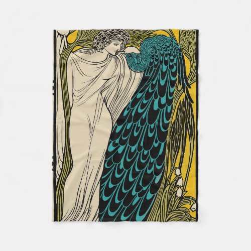 Peacock Fine Art Bird Nouveau Fleece Blanket