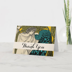 Peacock Fine Art Bird Nouveau Letterpress Thank You Card