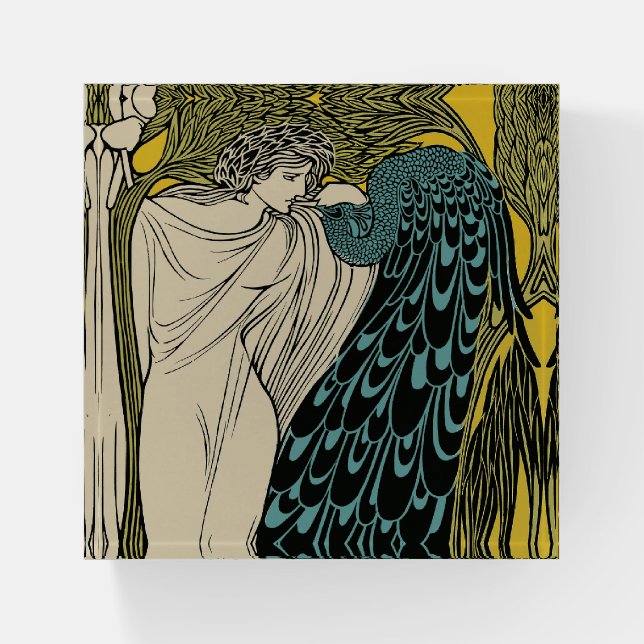 Peacock Fine Art Bird Nouveau Paperweight (Front)