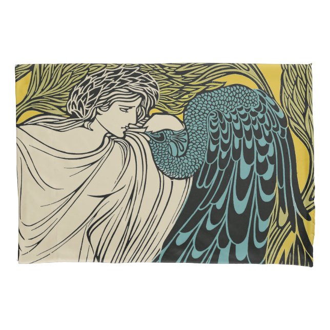 Peacock Fine Art Bird Nouveau Pillow Case (Front)