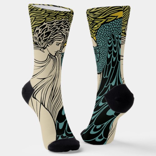 Peacock Fine Art Bird Nouveau Socks