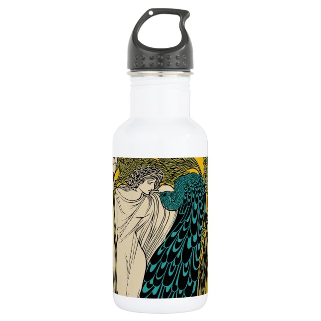 Peacock Fine Art Bird Nouveau Stainless Steel Water Bottle (Front)