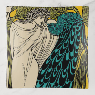 Peacock Fine Art Bird Nouveau Trinket Tray